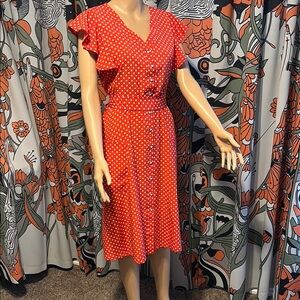 Vintage Red Polka Dot Midi Dress